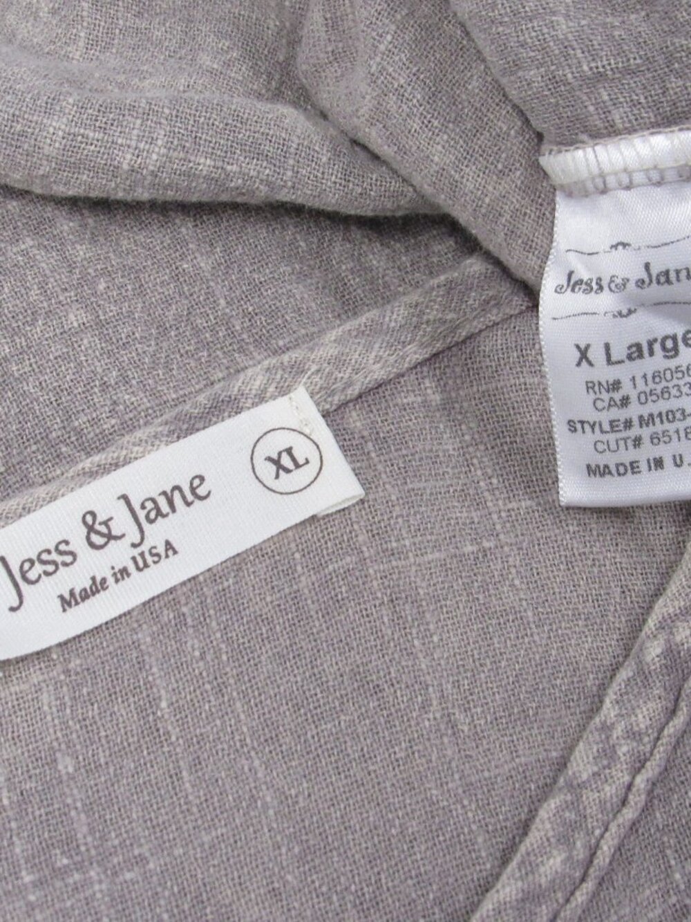 Jess & Jane Art To Wear Cotton Tunic Top XL Made USA Taupe Mineral Wash Pockets - Picture 3 of 3